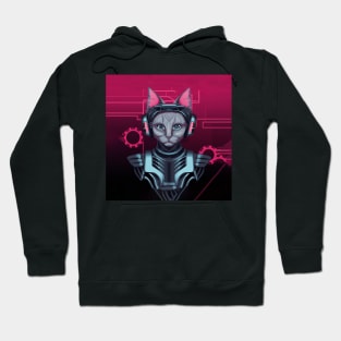 Cyborg Cyberpunk Cat DJ Lady Hoodie